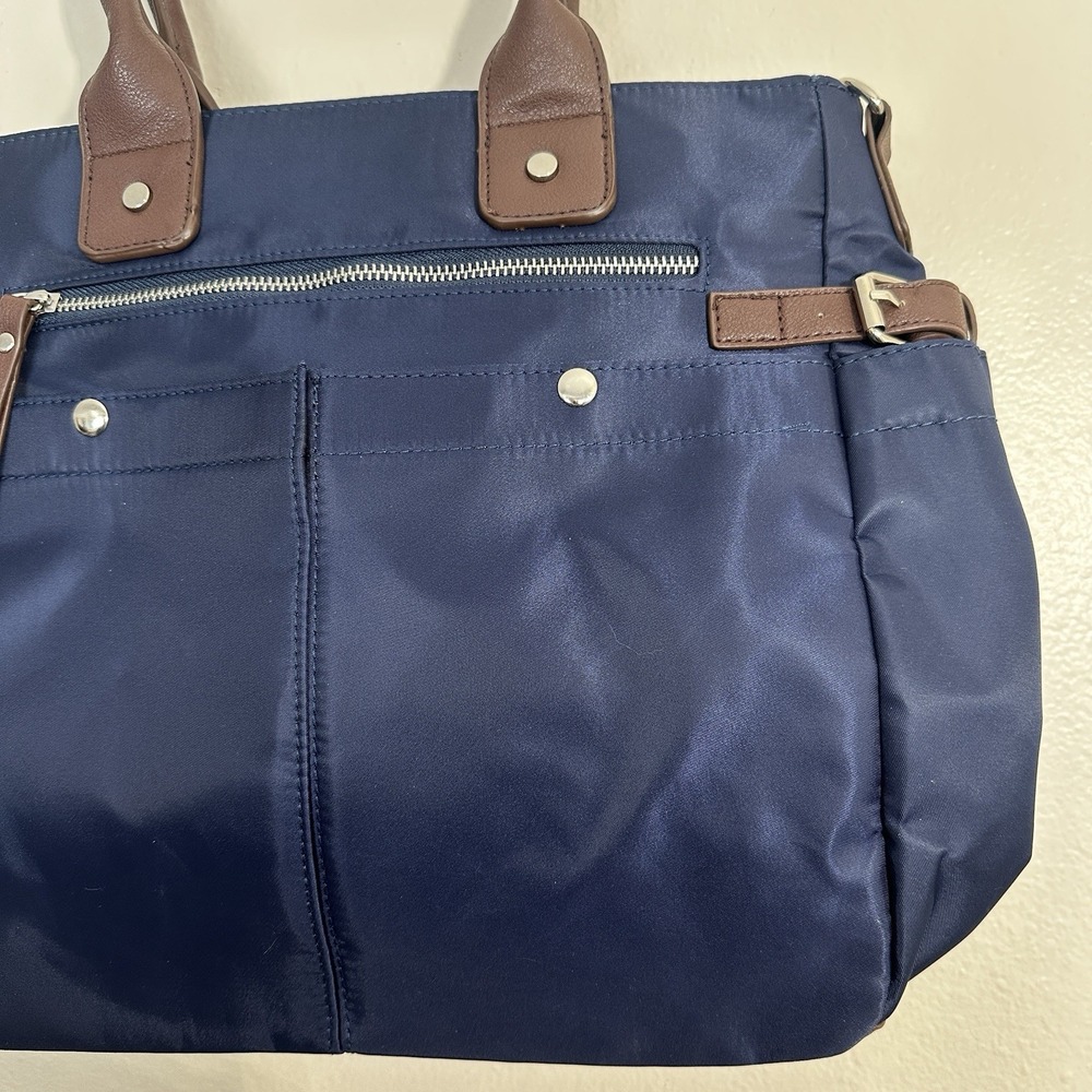 Signature Diaper Bag Messenger Canvas Blue/ Brown Baby Tote Travel Organizer - Picture 4 of 13